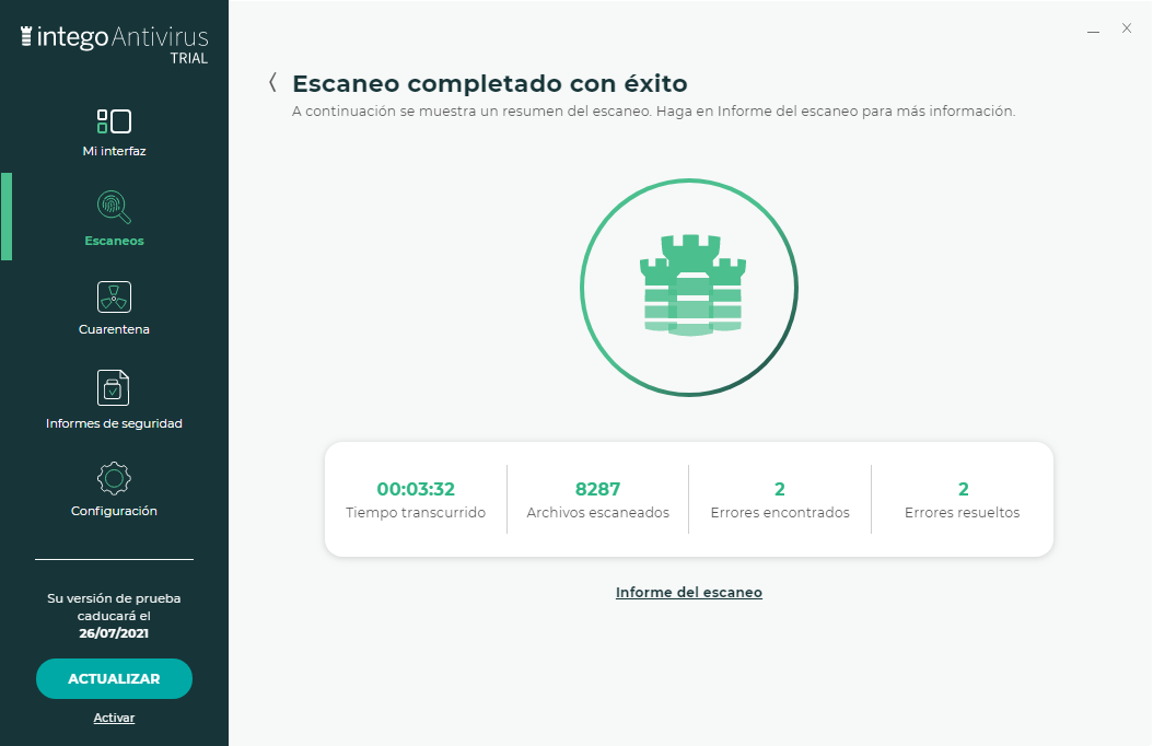 Vista general, resultados del escaneo